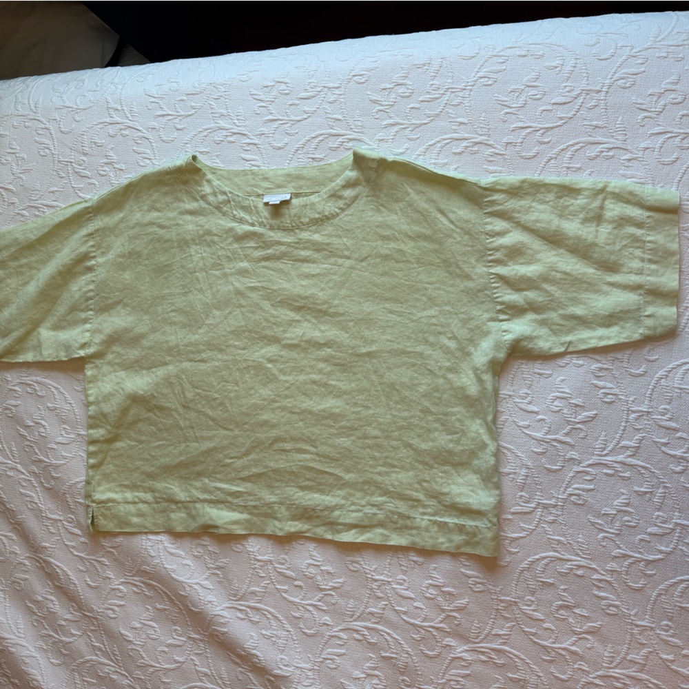 J Jill pureJill 100% linen boxy lime green beachy top size small